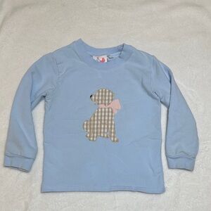 Little Louanne Blue pullover sweatshirt with gingham puppy appliqué 3t
